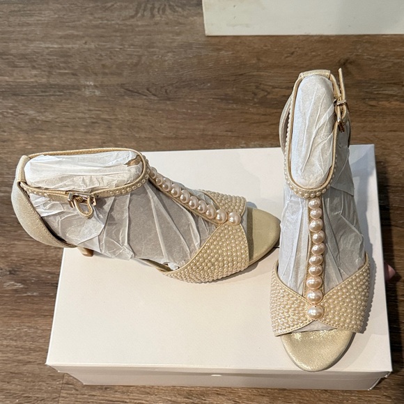 Alex Marie Gold Pearl-Adorned Heels - Picture 2 of 2